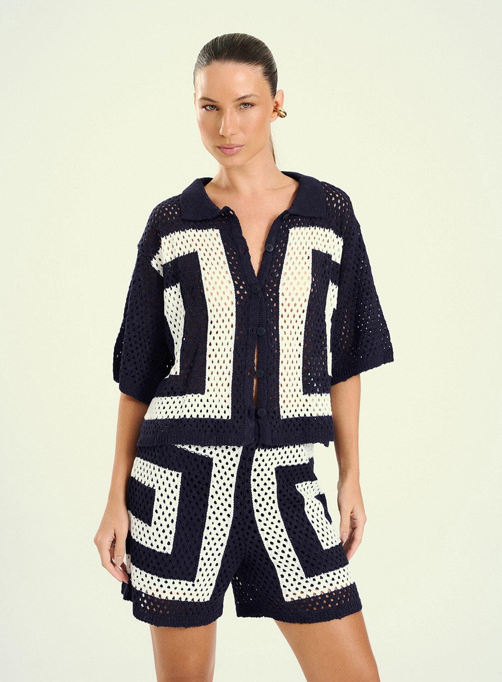 Blusa Feminina Tricô Com Gola Azul 1