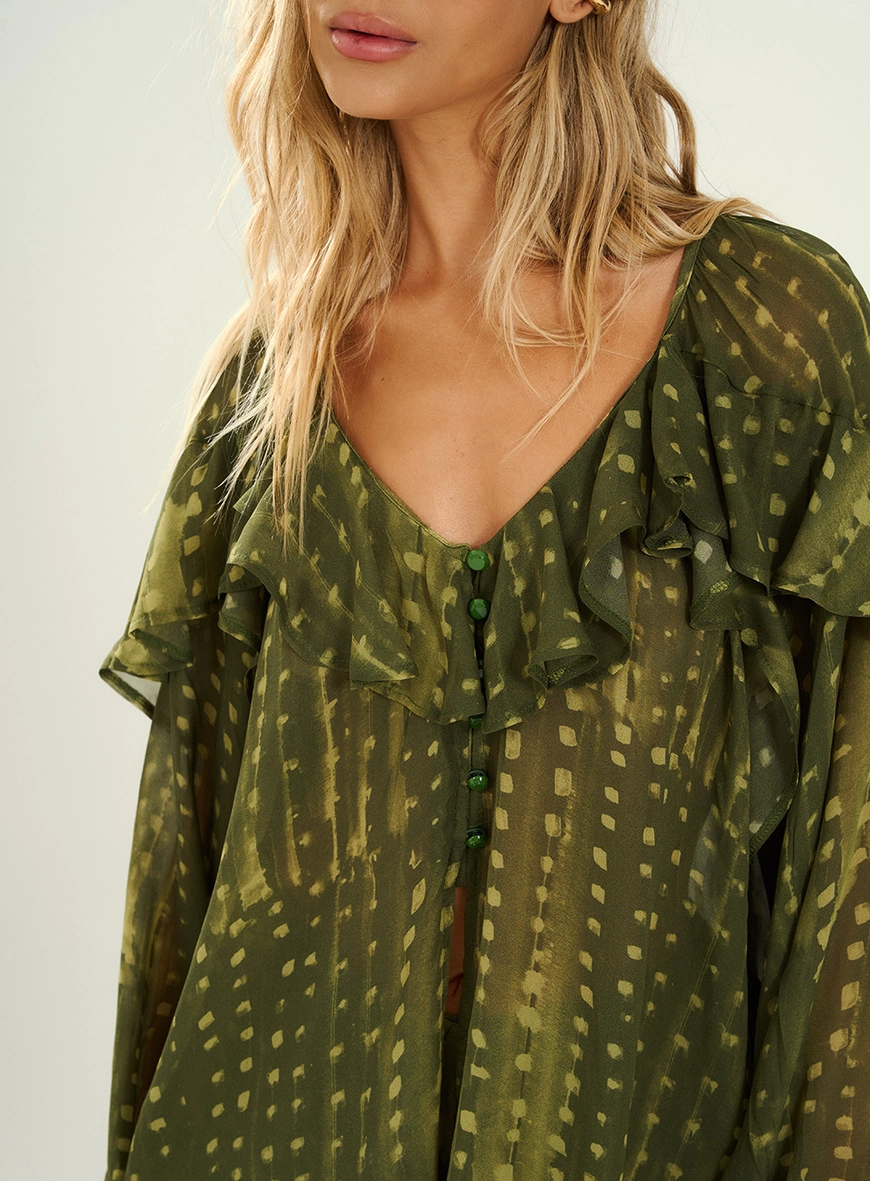 Blusa Feminina Estampada Com Babados Estampados 4