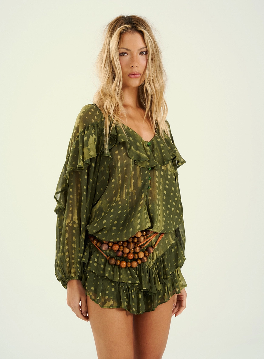 Blusa Feminina Estampada Com Babados Estampados 5
