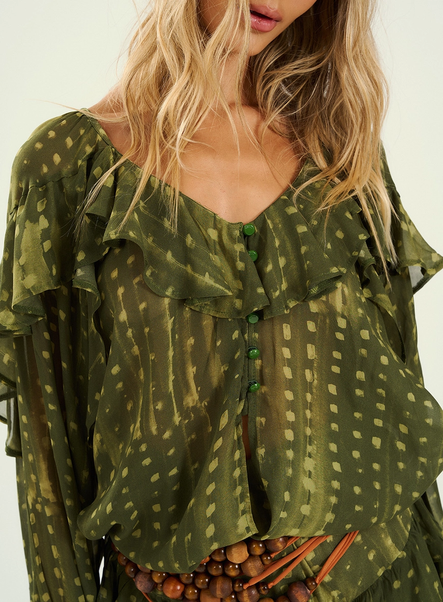 Blusa Feminina Estampada Com Babados Estampados 6