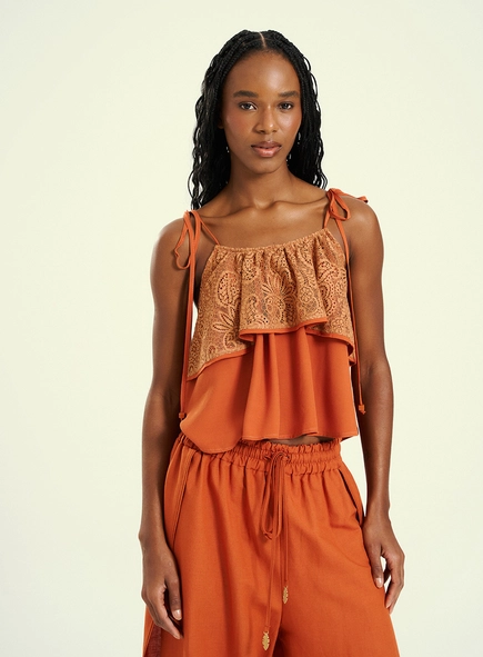 Blusa Feminina Com Renda E Alças De Amarração