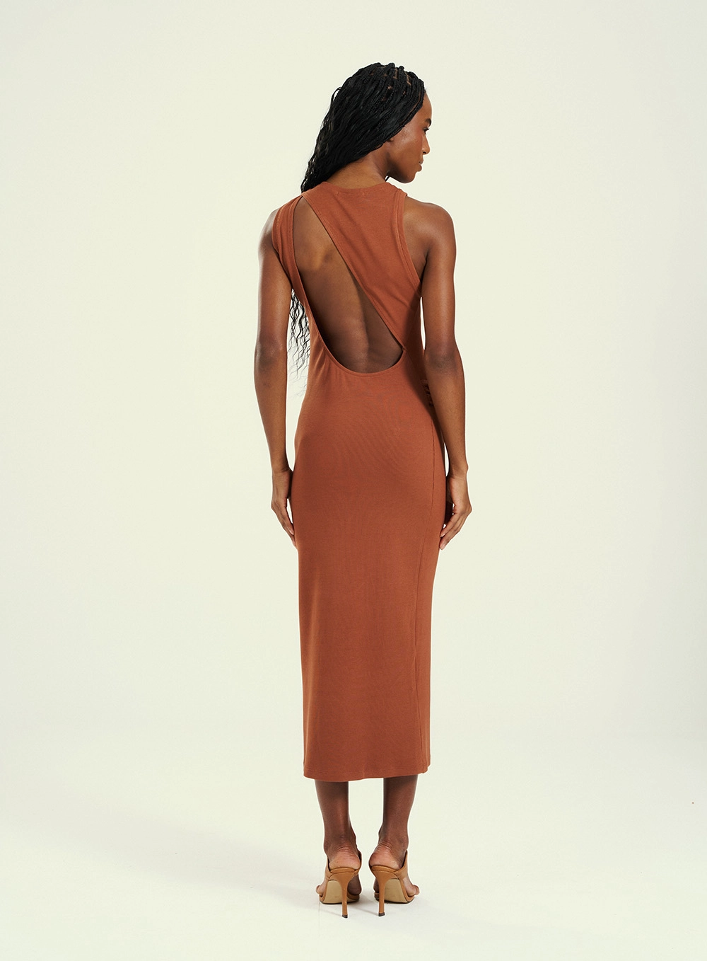 Vestido Feminino Midi Cut-out Marrom 3