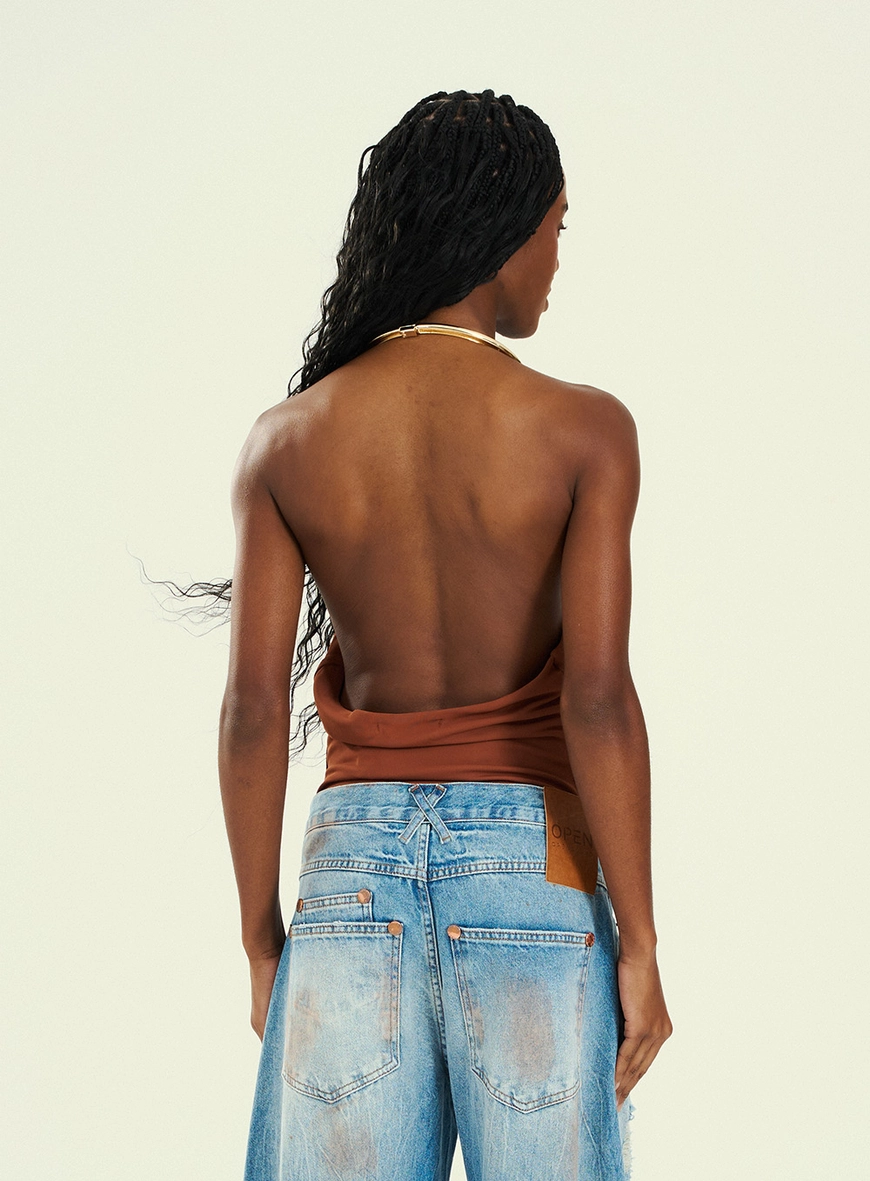 Body Feminino Frente Sinuosa Com Metal Marrom 2