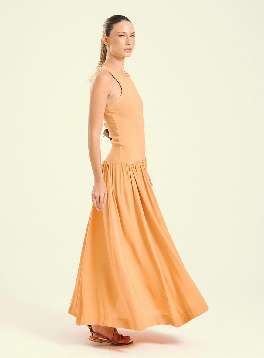 Vestido Feminino Longo Básico Laranja 4