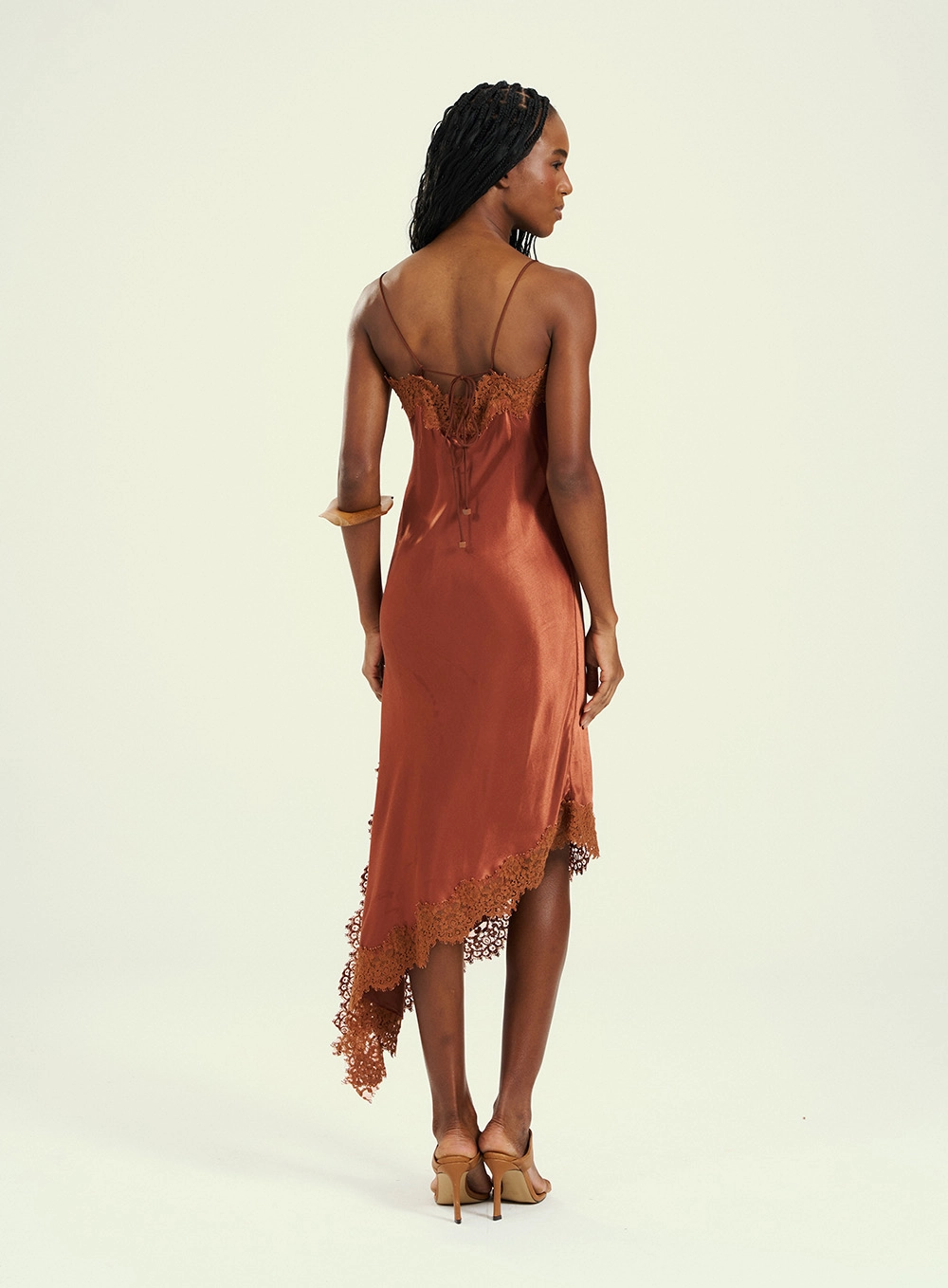 Vestido Feminino Midi Com Renda Marrom 2