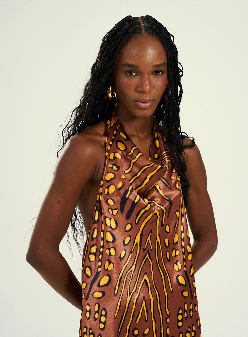 Vestido Estampado Midi Com Gola Degagê Estampados 3