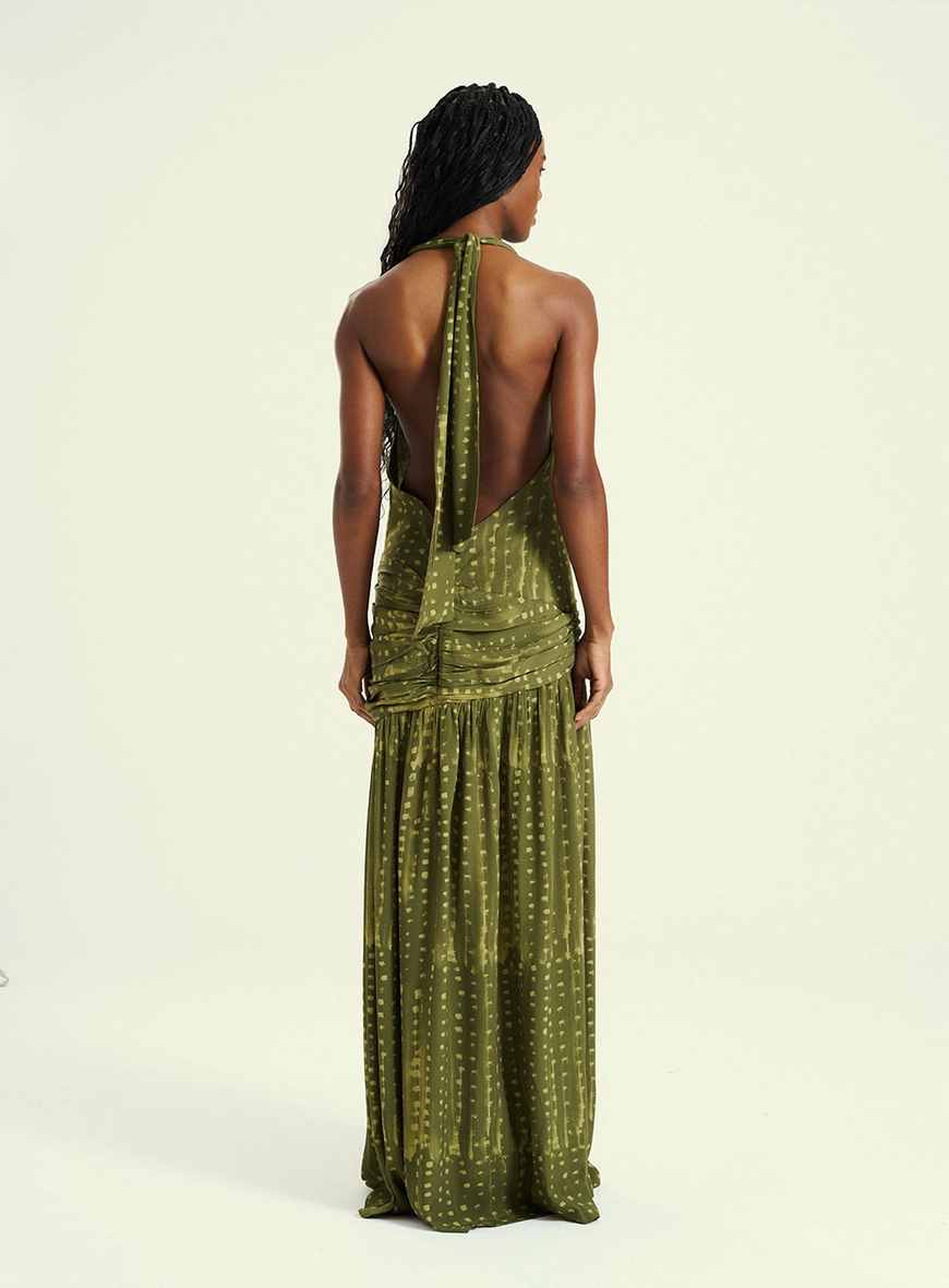 Vestido Feminino Longo Com Drepeados Estampados 3