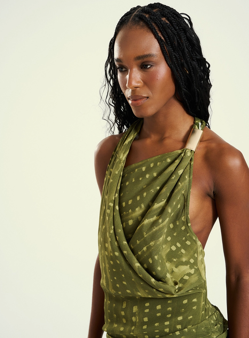 Vestido Feminino Longo Com Drepeados Estampados 4