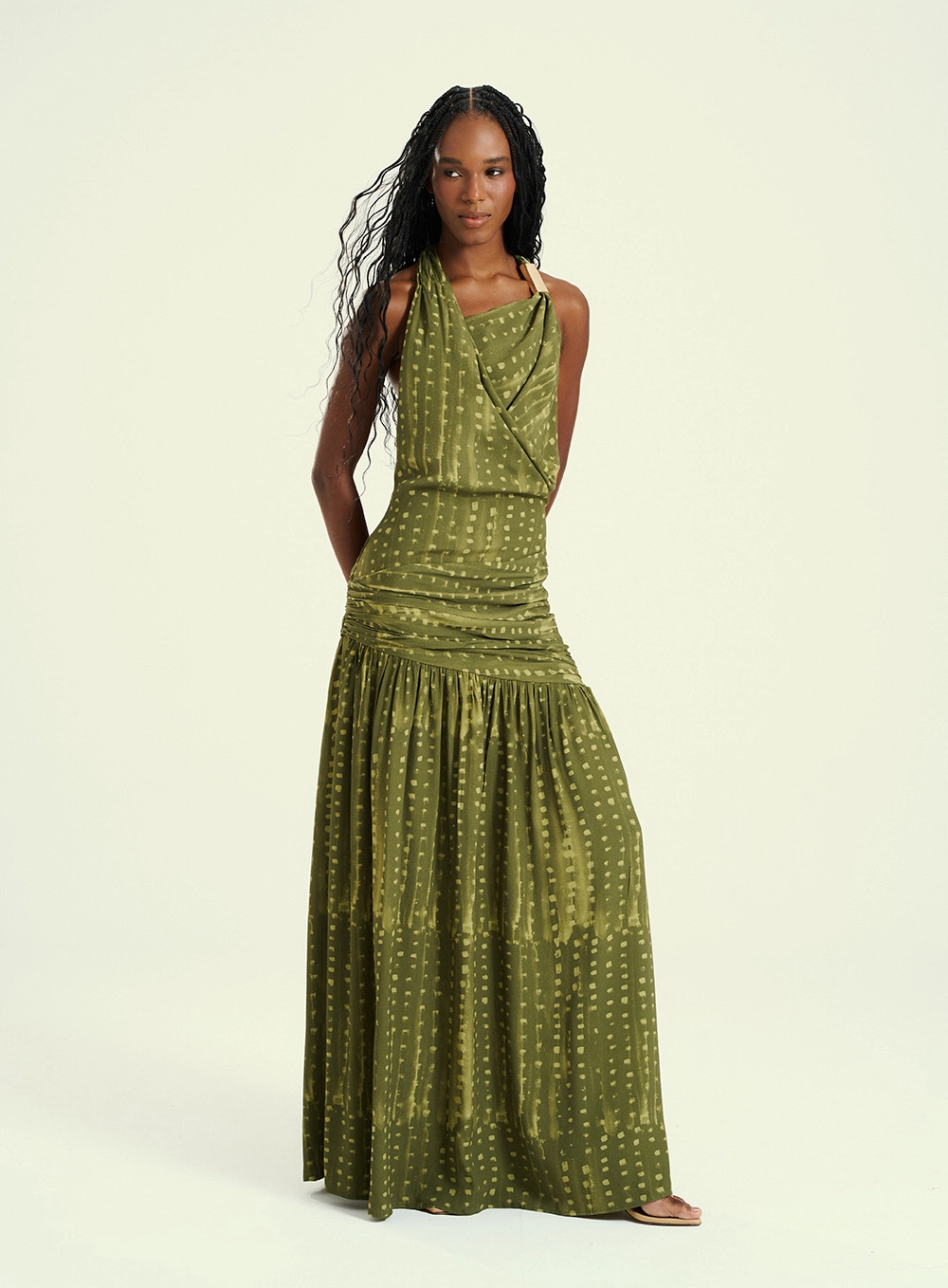 Vestido Feminino Longo Com Drepeados Estampados 5