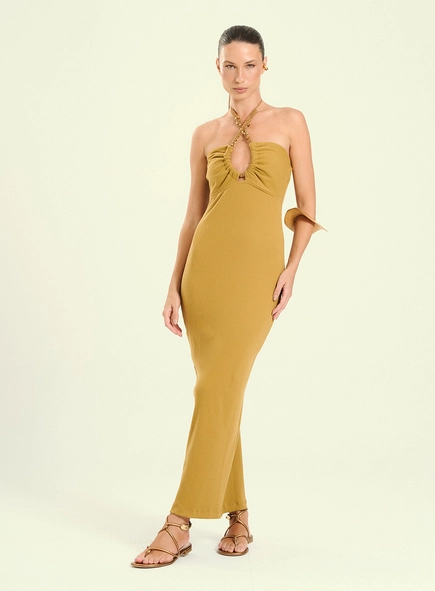 Vestido Feminino Longo Canelado Com Alça