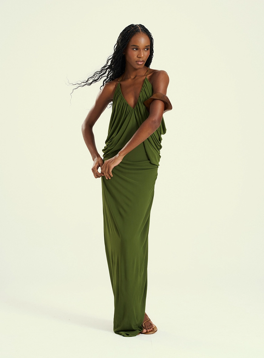 Vestido Feminino Longo De Silhueta Fluida Verde 2
