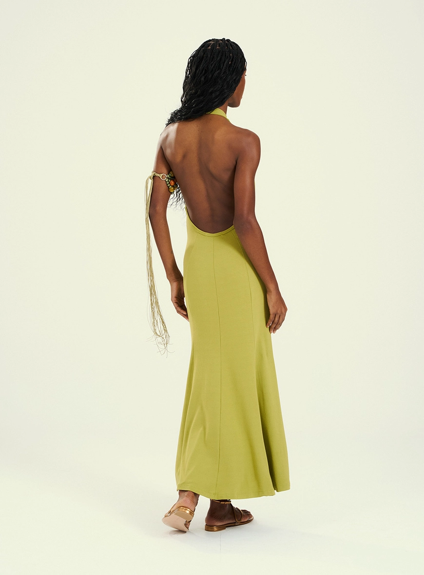 Vestido Feminino Longo  Com Costas Abertas Verde 2