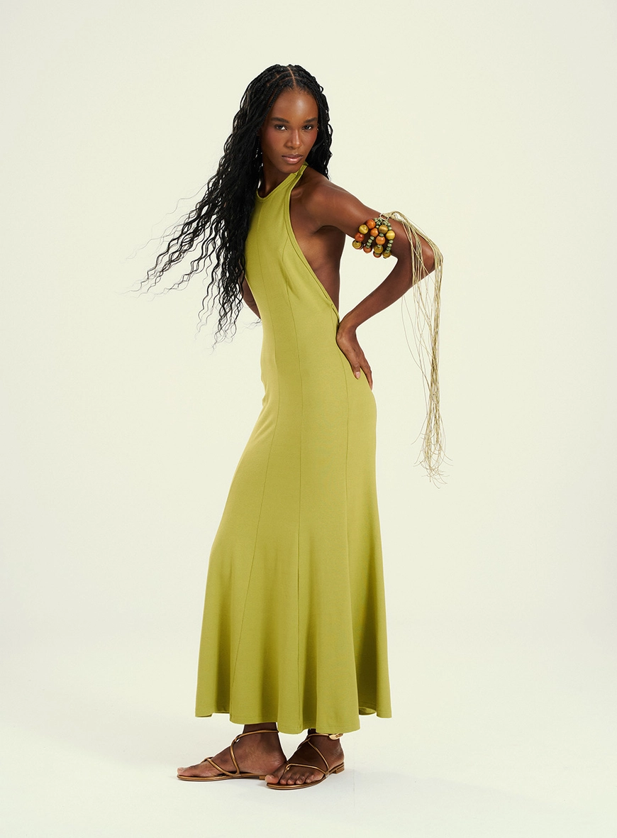Vestido Feminino Longo  Com Costas Abertas Verde 5