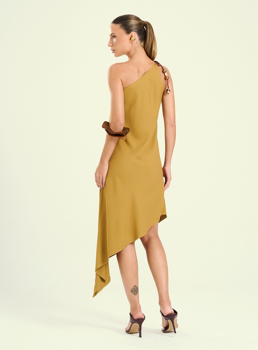Vestido Feminino Assimétrico Com Alça Bege 2