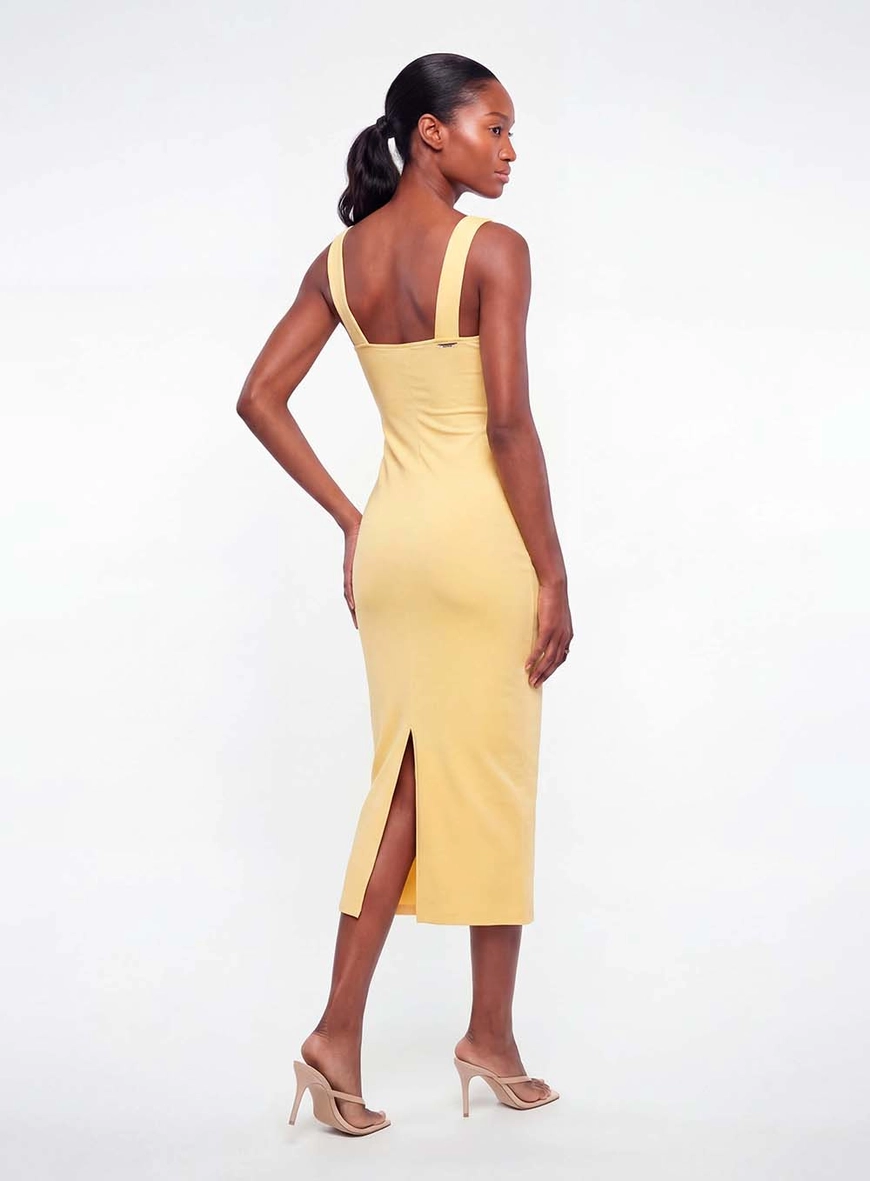 Vestido Midi Slim Com Pregas Amarelo 2