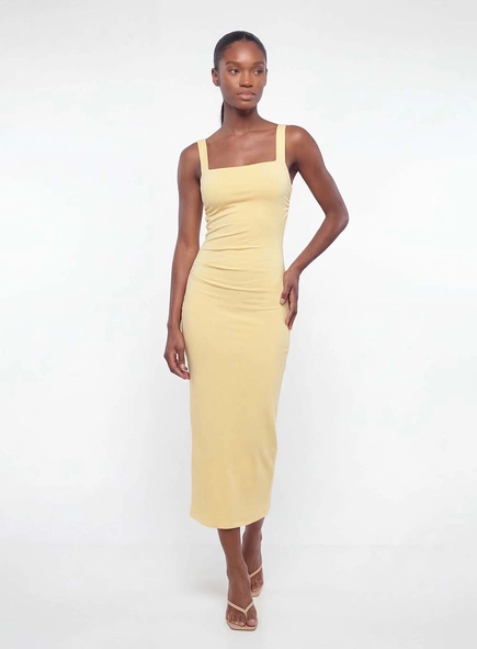 Vestido Midi Slim Com Pregas