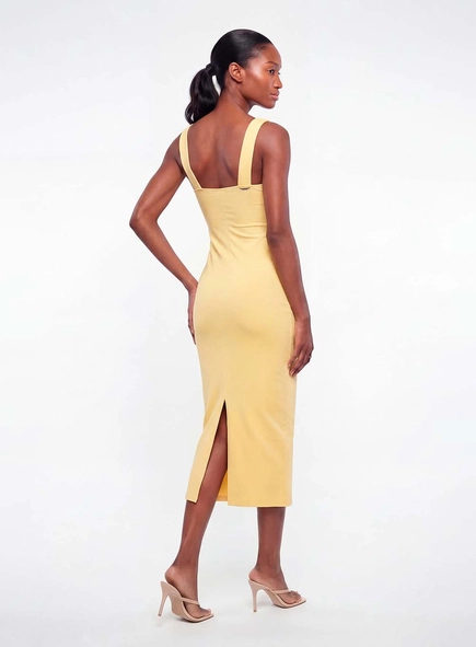 Vestido Midi Slim Com Pregas