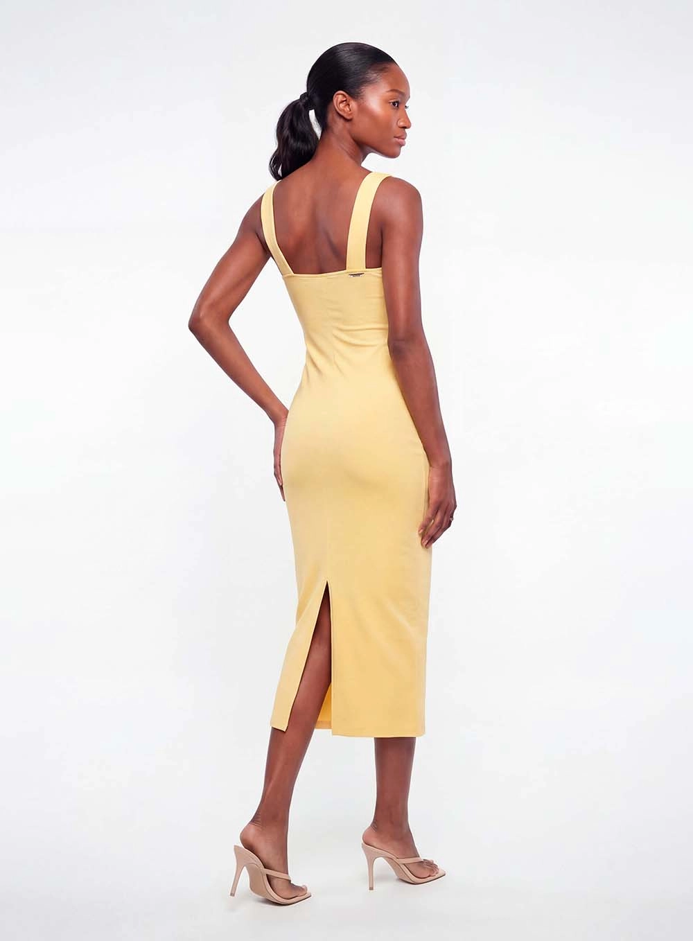 Vestido Midi Slim Com Pregas Amarelo 2