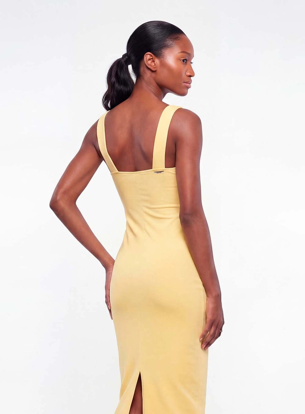 Vestido Midi Slim Com Pregas Amarelo 4