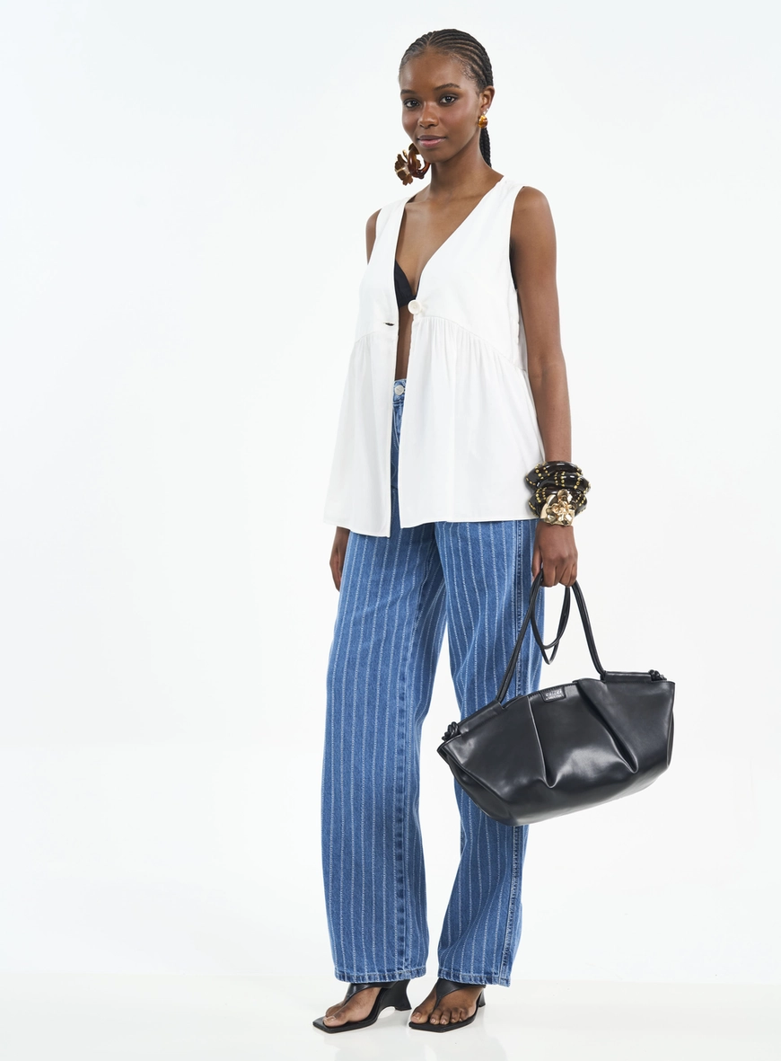 Calça Juliette Wide Leg Jeans Com Listras
