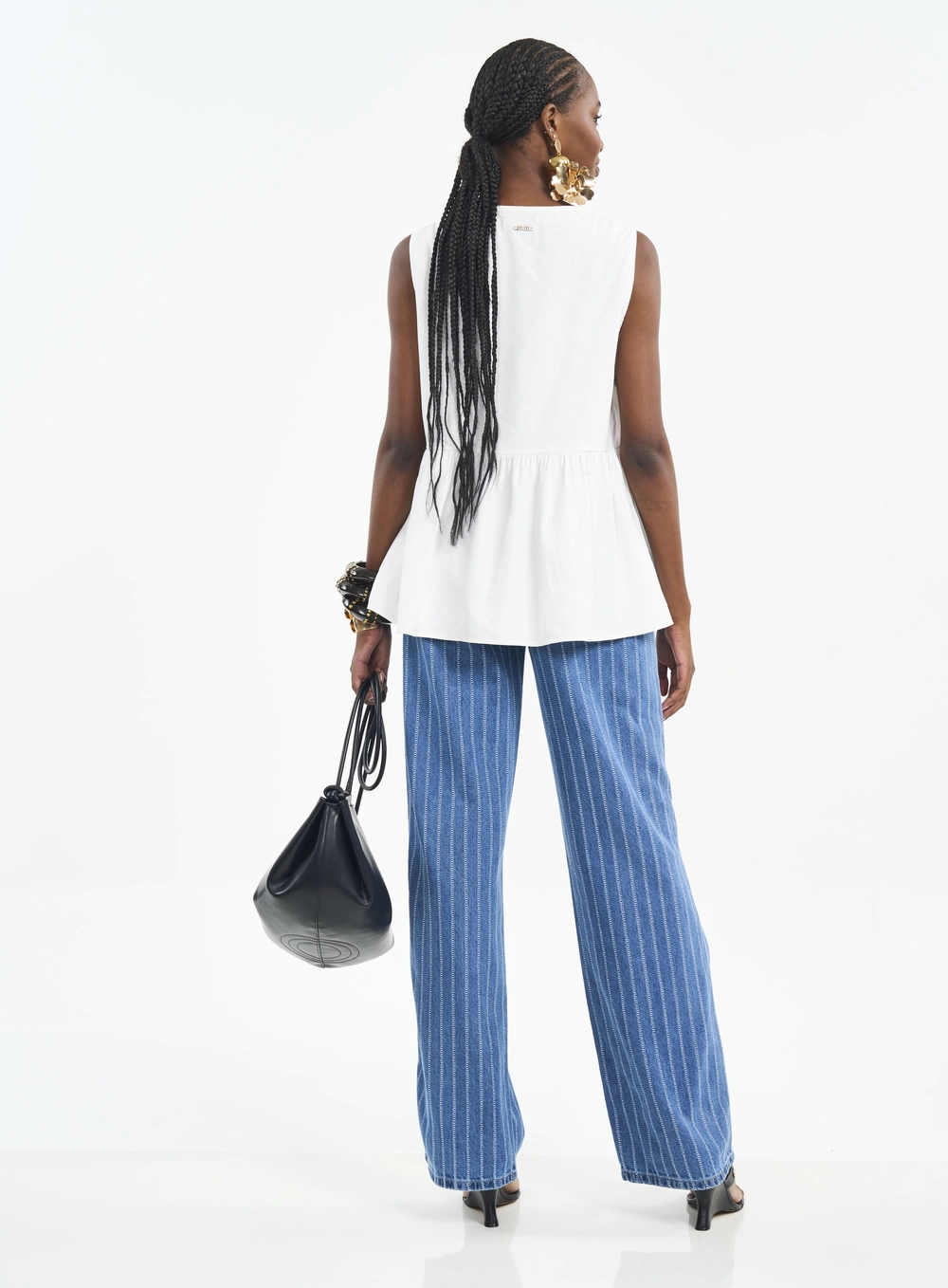 Calça Juliette Wide Leg Jeans Com Listras Estampados