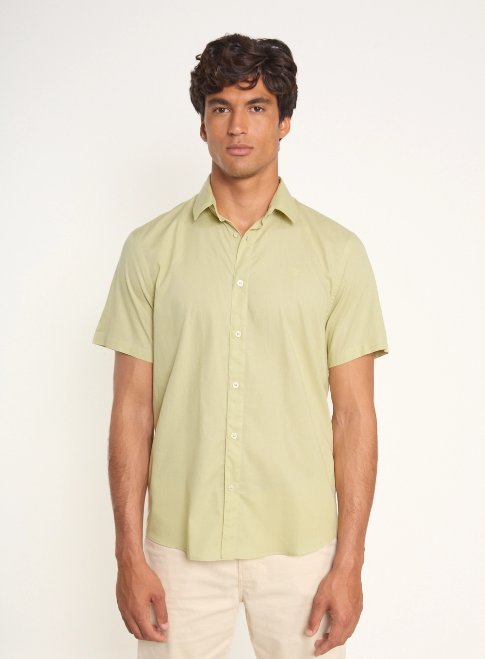 Camisa Masculina Manga Curta Com Logo Bege