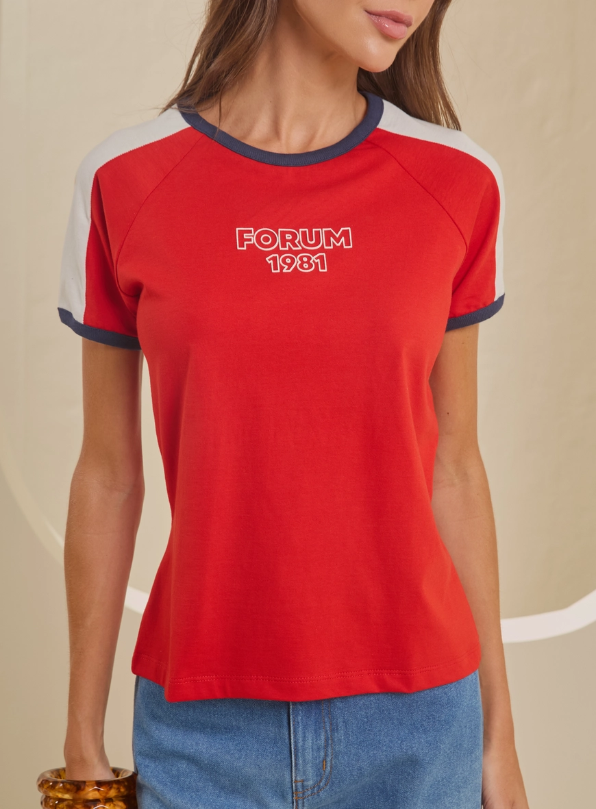 Camiseta Feminina 80s Raglan - Fran Vermelho 4