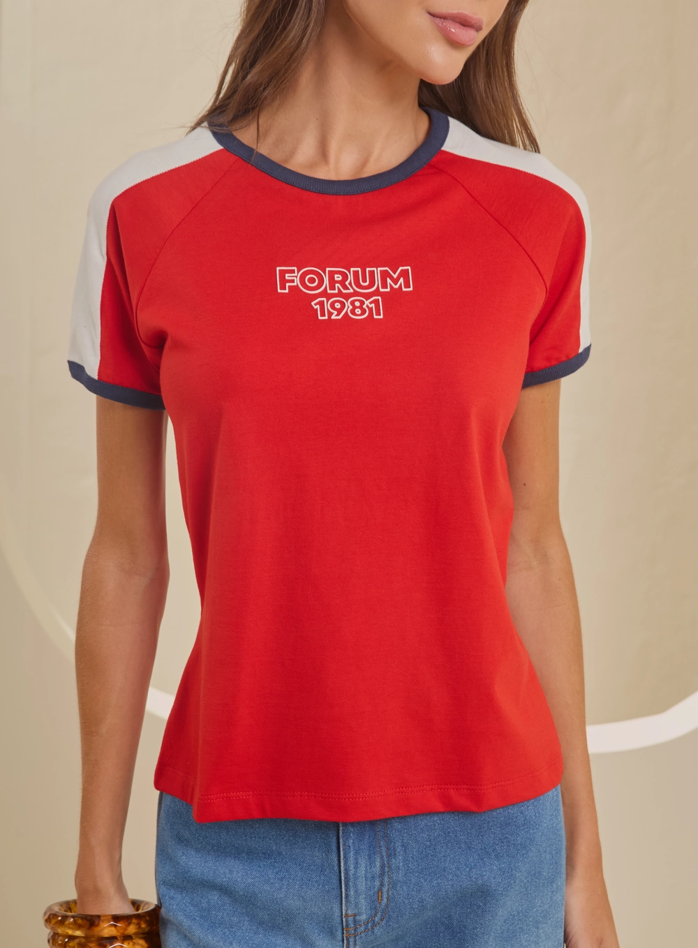 Camiseta Feminina 80s Raglan - Fran Vermelho 4