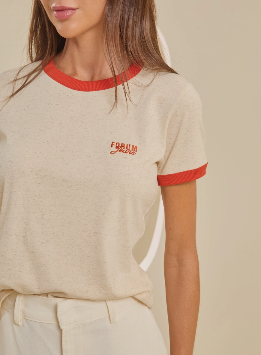 Camiseta Feminina Malha Com Contraste - Fran Bege