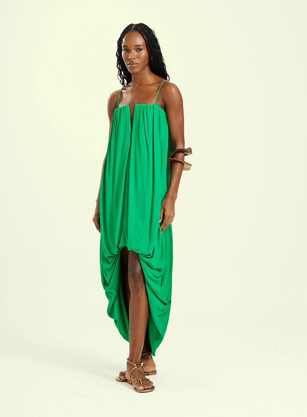 Vestido Feminino Longo Decote Em V Verde 1