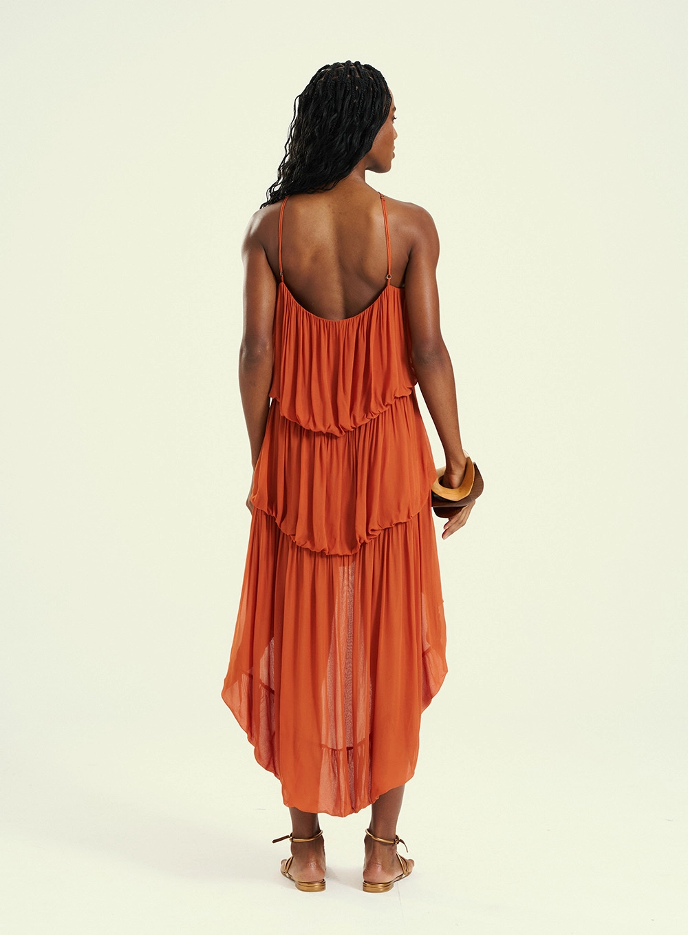 Vestido Feminino Volumoso Em Camadas Marrom 2