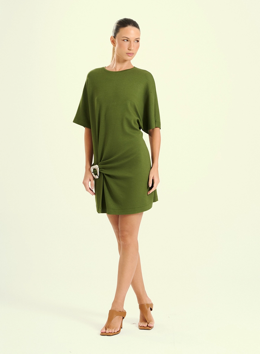 Vestido Feminino Curto Com Detalhe Metálico Verde 4