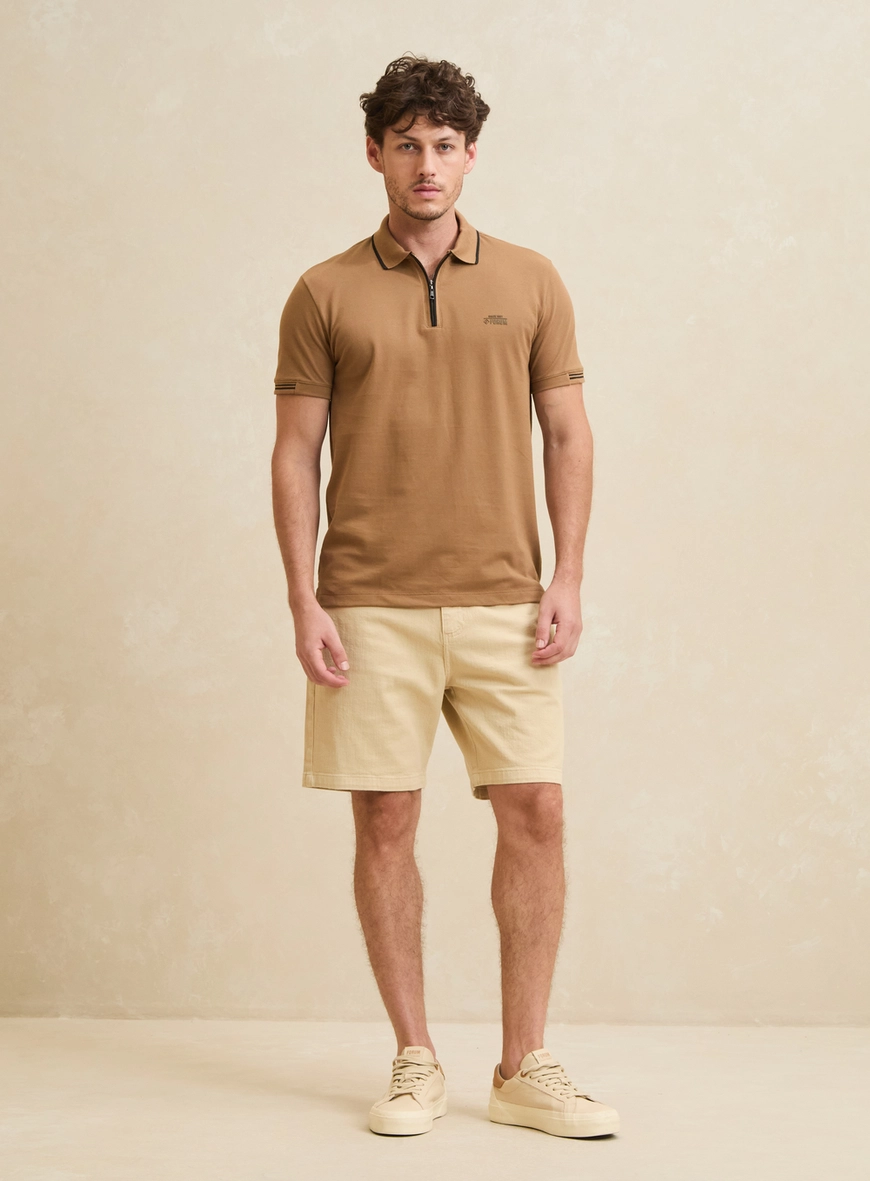 Polo Masculina Muscle Com Zíper Marrom