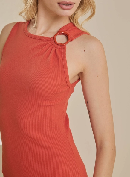 Vestido Midi Canelado Com Metal