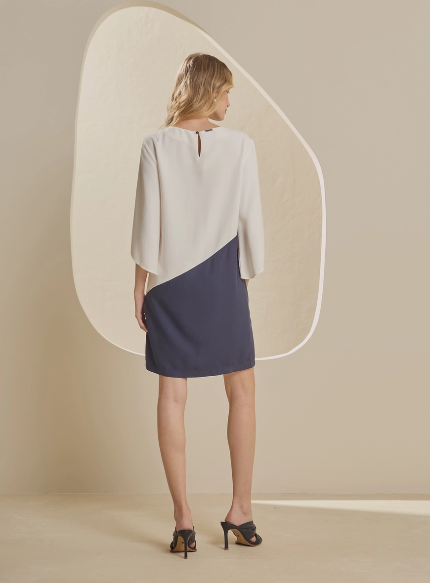 Vestido Curto Reto Bicolor Estampados