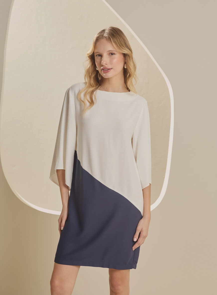 Vestido Curto Reto Bicolor Estampados