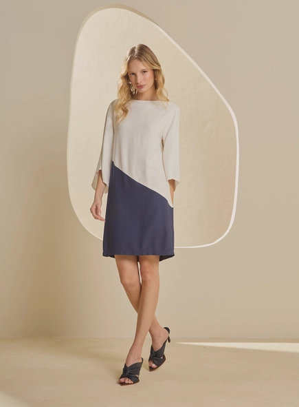 Vestido Curto Reto Bicolor