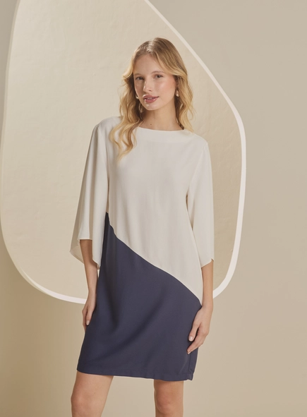Vestido Curto Reto Bicolor