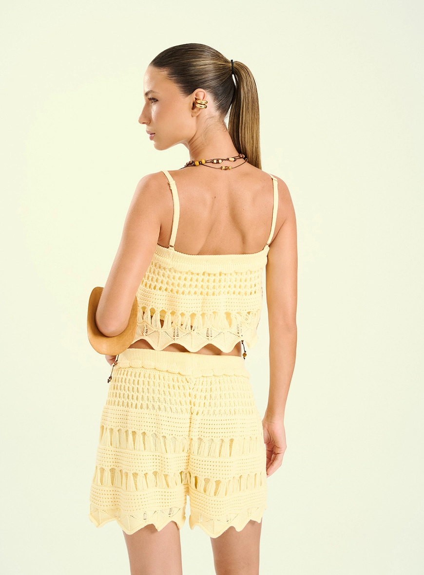 Top Feminino Curto Em Tricô Amarelo 2