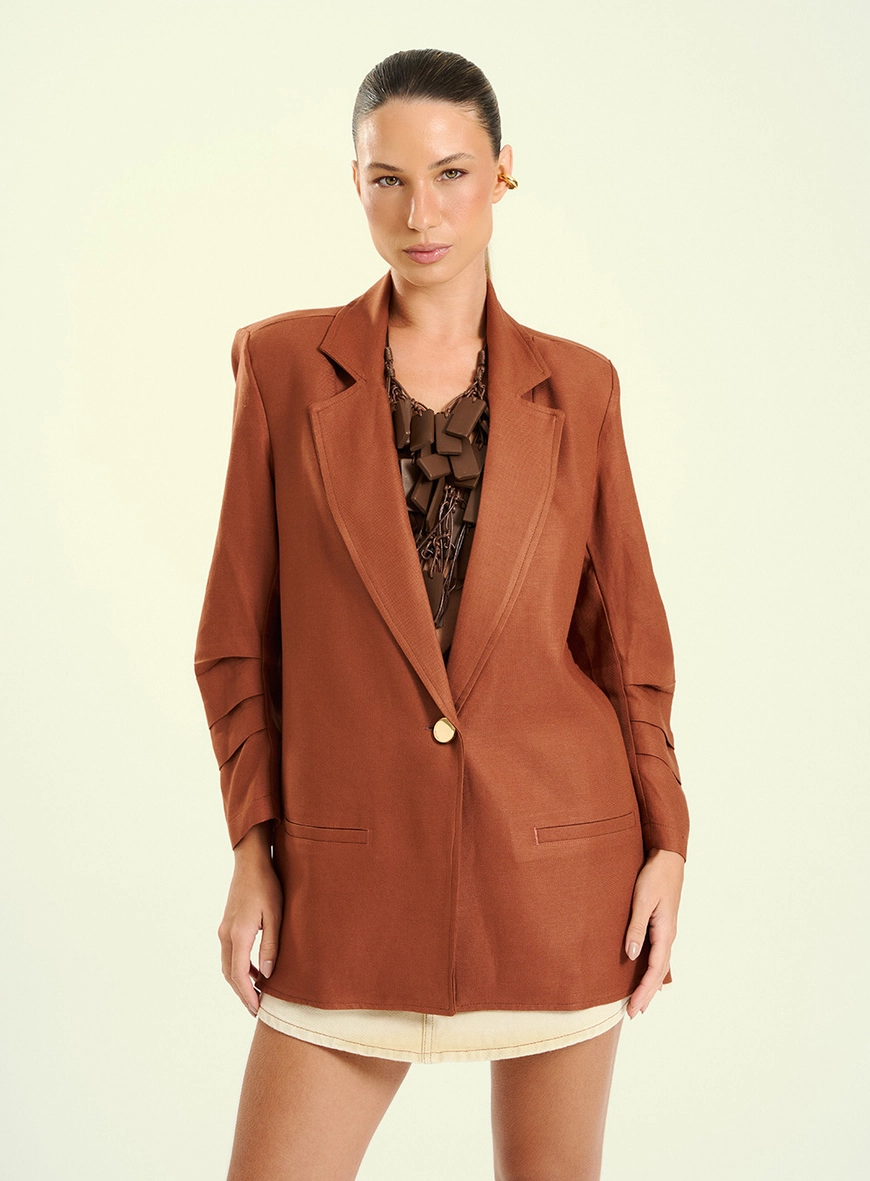 Blazer Feminino Com Mangas Franzidas Marrom 4