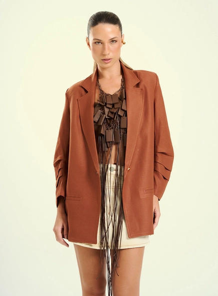 Blazer Feminino Com Mangas Franzidas