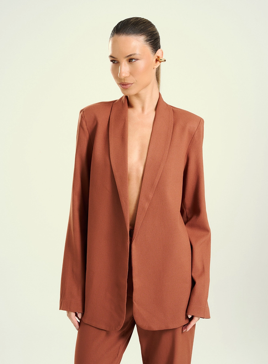 Conjunto Feminino De Alfaiataria Blazer E Calça Marrom 4