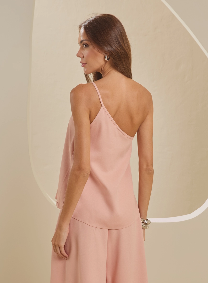 Blusa Ampla Com Alça Assimétrica Rosa