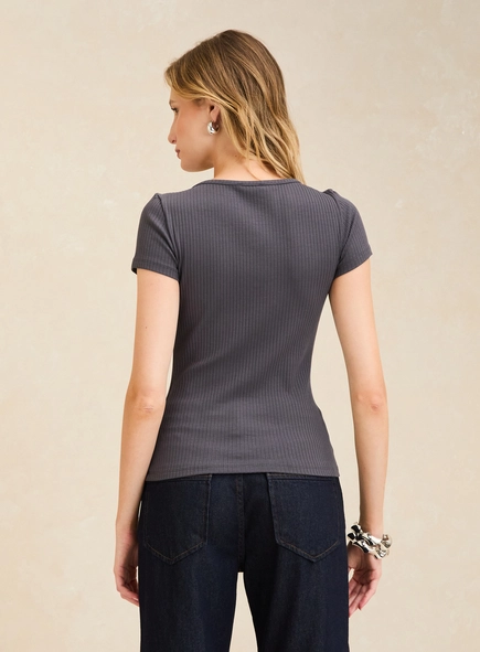 Blusa Canelada Manga Curta