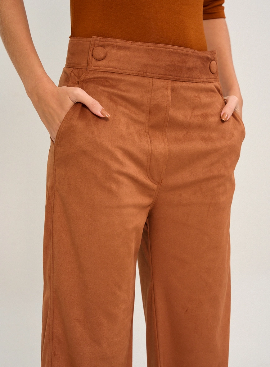 Calça Feminina Wide Leg Com Textura Marrom Zeus 3