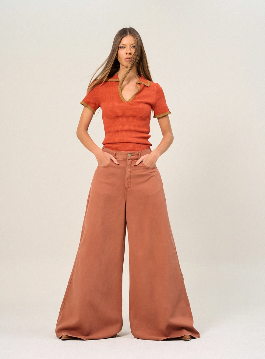 Calça Feminina Wide Leg Marrom Zeus 4