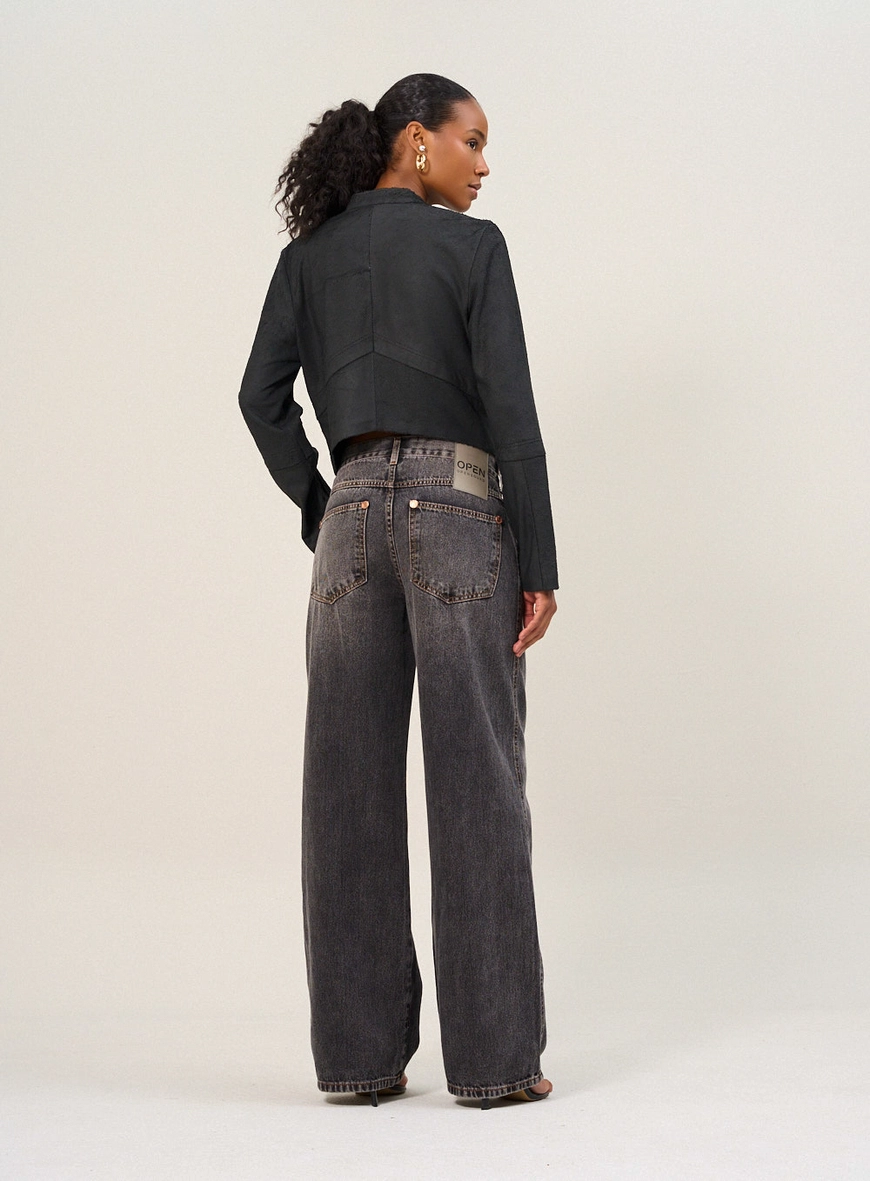 Calça Feminina Jeans Com Lavagem Escura Indigo Preto 2