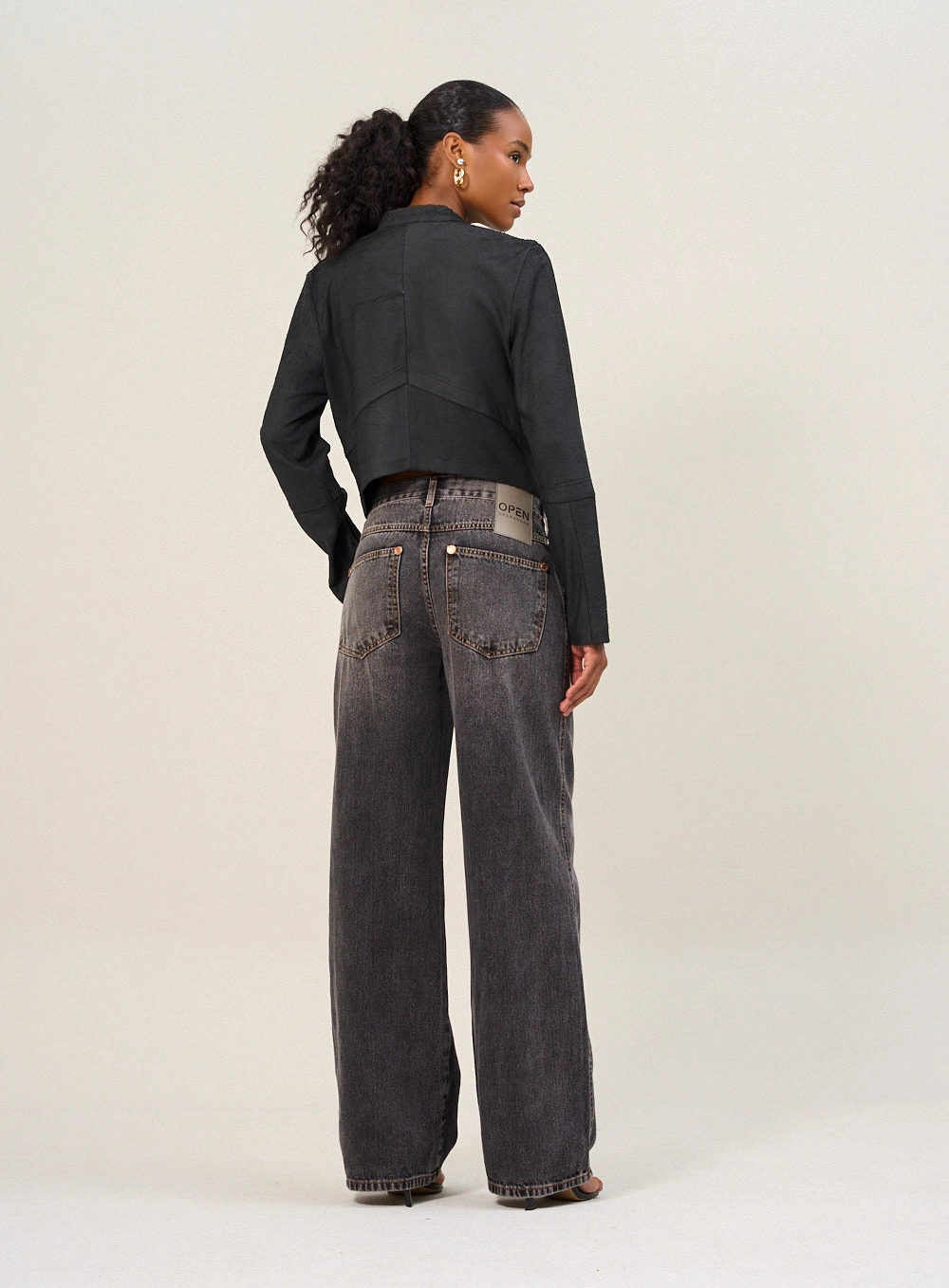 Calça Feminina Jeans Com Lavagem Escura Indigo Preto 2
