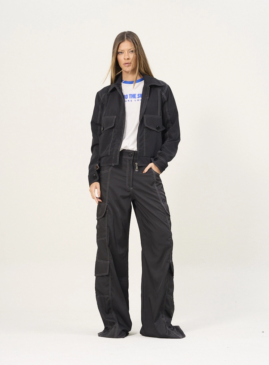 Calça Feminina Cargo Wide Leg Preto 1