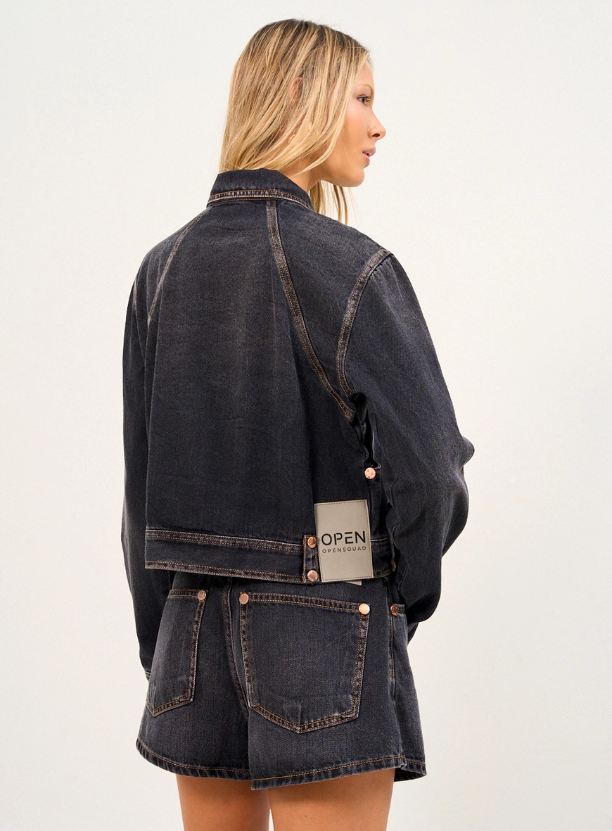 Jaqueta Jeans Curta Com Abotoamento Frontal Indigo Preto 2